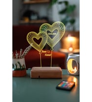 Kişiye Özel 3D 2 Kalpli Balon Masaüstü Led Lamba