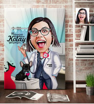 BK Gift Kişiye Özel Bayan Veteriner Hekim Karikatür Kanvas Tablo 70x100cm 1