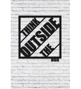 CajuArt Think Outside The Box Yazılı Modern Ahşap Tablo Duvar Süs (Siyah)