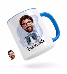 BK Gift Kişiye Özel Erkek Radyolojist Karikatürlü Mavi Kupa Bardak-1