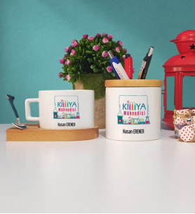 Kimya Mühendisi Ahşap Altlıklı Fincan ve Kalemlik Seti