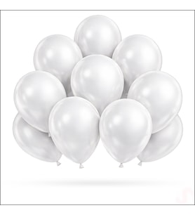 Metalik Parlak Balon, 30 cm x 10 Adet - Beyaz