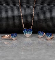 Gümüş Renkli Zirkon Taşlı " Kalp " Tasarım Kolye-Küpe-Yüzük Set (Rose)