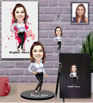 Kişiye Özel Öğretmen Karikatürlü 5 li Hediye Seti Bayan-10