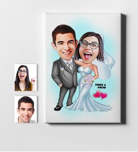 BK Gift Kişiye Özel Evleniyoruz Karikatür Kanvas Tablo 50x70cm 5