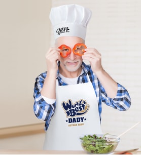 BK Gift Kişiye Özel Dünyanın En İyi Babası Erkek Mutfak Önlüğü ve Aşçı Şapkası Seti-3 (Beyaz)