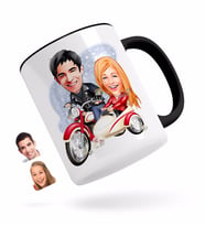 BK Gift Kişiye Özel Sevgililer Karikatürlü Siyah Kupa Bardak-12