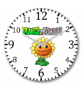Sunflower Plants ve Zombies   Duvar Saati Bombeli Gercek Cam