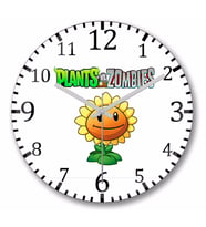 Sunflower Plants ve Zombies   Duvar Saati Bombeli Gercek Cam