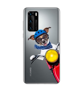 Motorcu Köpek Tasarımlı Süper Şeffaf Silikon Telefon Kılıfı Huawei P40 Pro