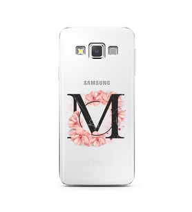 Pembe Çiçekli Harf Tasarım Süper Şeffaf Silikon Telefon Kılıfı Samsung A3 (2015)