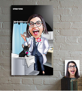 BK Gift Kişiye Özel Bayan Veteriner Hekim Karikatür Ahşap Tablo - 1