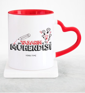 BK Gift Kişiye Özel Mesleki Tasarım Mühendisi Kırmızı Kalpli Kupa Bardak  2