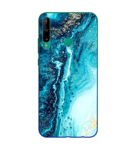 Mavi Kumsal Tasarımlı Süper Şeffaf Silikon Telefon Kılıfı Huawei P40 Lite E