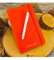 İsme Özel Termo Deri Turuncu Defter Roller Kalem Set