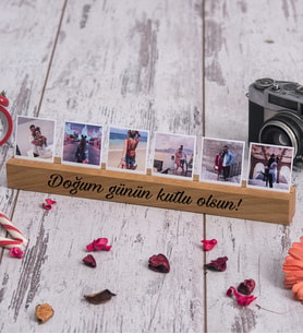Doğum Günü Hediyesi Altı Fotoğraflı Ahşap Stand