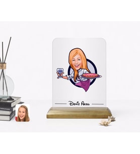 BK Gift Kişiye Özel Kadın Garson Karikatürlü Ahşap Standlı Çerçeve (Beyaz)