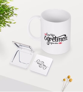 BK Gift Kişiye Özel Online Öğretmen Beyaz Kupa Ayna Seti-1 (Model 1)