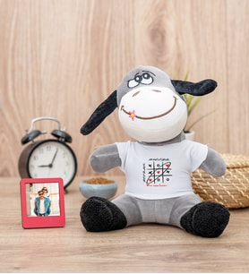 Aşk Her Zaman Kazanır Peluş Eşek ve Mini Fotoğraf Çerçevesi