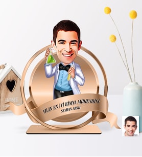 BK Gift Kişiye Özel Yılın En İyi Bay Kimya Mühendisi Karikatürlü 3D Ahşap Plaket - 2