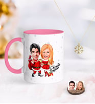 BK Gift Kişiye Özel Yeni Yıl Sevgililer Karikatürlü Pembe Kupa ve Kar Tanesi Kolye-3 (Model 1)