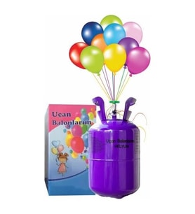 Uçan Balon Helyum Gazı 2.2 Litrelik Helyum Tüpü + 20 Balon ve Rafya Hediyeli (Mor)