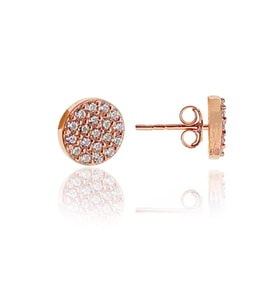 Söğütlü Silver Gümüş rose zirkon taşlı mini yuvarlak küpe