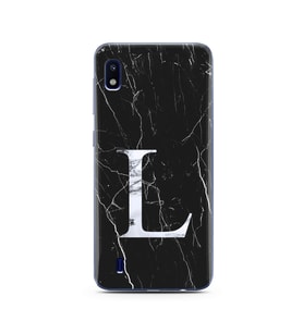 Samsung A10 Siyah Mermer Harf Tasarımlı Telefon Kılıfı L-Harfi 