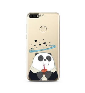 Panda Tasarımlı Süper Şeffaf Silikon Telefon Kılıfı Huawei Honor 7c-Y7 (2018)