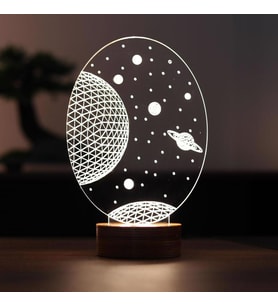 3 Boyutlu Galaxy Saturn Hediye Led Gece Lambası Ahşap Taban 7 Farklı Işık Renkli
