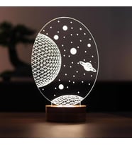3 Boyutlu Galaxy Saturn Hediye Led Gece Lambası Ahşap Taban 7 Farklı Işık Renkli