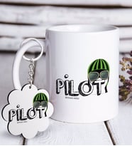 BK Gift Kişiye Özel Mesleki Pilot Beyaz Kupa ve Anahtarlık Hediye Seti (Model 1)