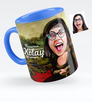 BK Gift Kişiye Özel Mona Lisa Karikatürlü Mavi Kupa Bardak  1