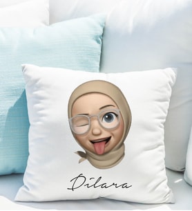 Emoji Kız Tesettürlü Stiker Yastığı Kişiye Özel