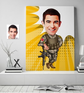 BK Gift Kişiye Özel Asker Karikatür Kanvas Tablo 70x100cm 2