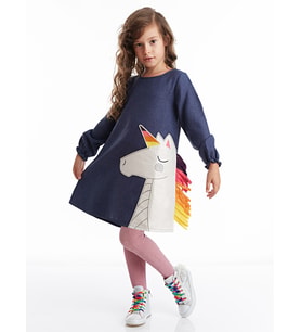 Renkli Unicorn Kız Çocuk Dokuma Elbise