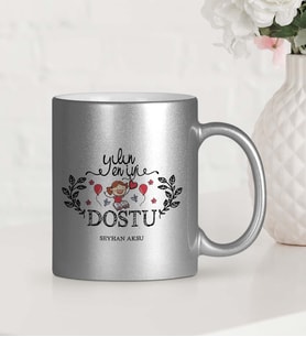 BK Gift Kişiye Özel Yılın En İyi Dostu Gümüş Yaldızlı Kupa Bardak