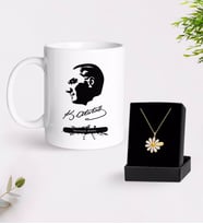 BK Gift Kişiye Özel Atatürk Temalı Beyaz Kupa ve Papatya Kolye Hediye Seti-4 (Model 1)