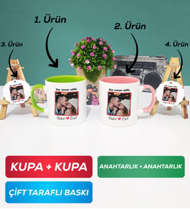 İkili Yeşil Pembe Sevgiliye Sevgililer Günü Hediyesi 9 Kupa Bardak Anahtarlık