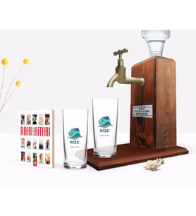 BK Gift Kişiye Özel Renkli Baskılı Rize Tasarımlı Turistik İkili Rakı Bardağı Ahşap Rakı Standı ve Cep Kitabı Hediye Seti-1 (Model 1)