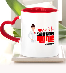 BK Gift Kişiye Özel Doktor Anne Kırmızı Kalpli Kupa Bardak  1