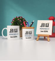 Jeoloji Mühendisi Kupa Bardak Kalemlik ve Dekoratif Taş Baskı Seti