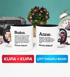 İkili Kişiye Özel Baba ve Anne Kupa Bardak Siyah
