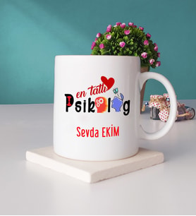 Mesajlı Psikolog Tasarımlı Kişiye Özel Psikolog Kupa Bardak ve Taş Bardak Altlığı Hediye Seti
