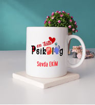 Mesajlı Psikolog Tasarımlı Kişiye Özel Psikolog Kupa Bardak ve Taş Bardak Altlığı Hediye Seti