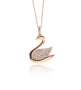 Söğütlü Silver Gümüş rose kuğu kolye
