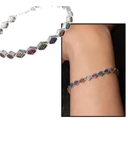 Altıgen Tasarım Multicolor Zirkon Taşlı Tam Tur 925 Ayar Gümüş Kadın Bileklik (Çok Renkli)