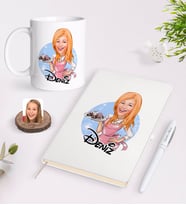BK Gift Kişiye Özel Kadın Aşçı Karikatürlü Beyaz Defter Kalem ve Kupa Seti-4 (Model 1)