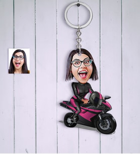BK Gift Kişiye Özel Bayan Motorcu Karikatür Anahtarlık