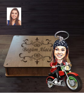 Kişiye Özel Bayan Karikatürlü Ahşap Anahtarlık Kutulu Model-2